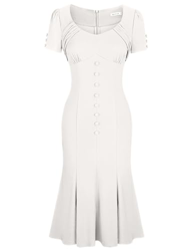 MUXXN Women's 1950s Retro Dress Vintage Short Sleeve Button Down Mermaid Bodycon Midi Casual Work Cocktail Dresses - Image 4