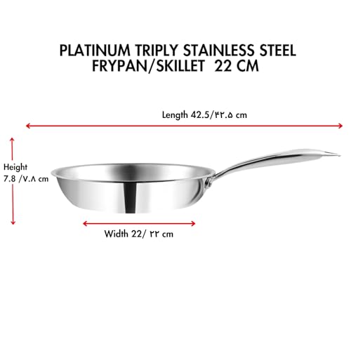 Vinod Platinum Triply Stainless Steel Frying Pan - 1.5 L, 22 cm | 2.5 mm Thick Tri ply Cookware | Heavy-Bottom Frypan for Healthy, Low-Oil Cooking... - Image 4