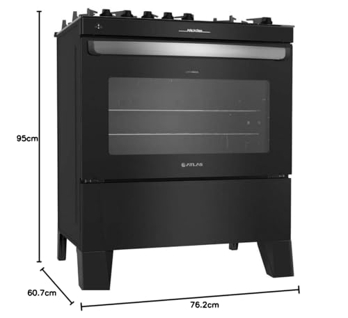 Fogão 5 bocas Atlas Agile Up Preto com Mesa de Vidro – Bivolt