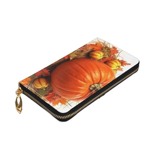 Fall Pumpkin Women Wallets Leather Zip Around Clutch Purses Waterproof Credit Card Holder With Phone Holder Ladies Travel Coin Purse3