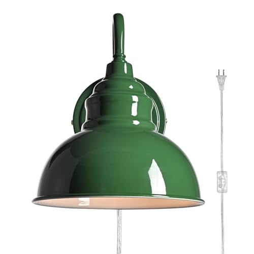 Image of Mini Gooseneck Wall Sconce, 2-Way Mount with Switch, Green | Flexible Gooseneck, Plug-in & Hardwired Dual Installation, On /Off Switch Included, Fits Bedroom, Corridor, Porch