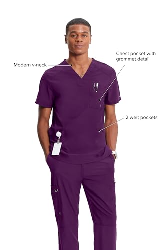 Cherokee Infinity Mens V-Neck Scrub Top Modern Fit, 3 Pockets, Rib-Knit Back Panels, Moisture-Wicking 360° Stretch – CK900A