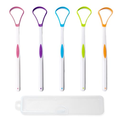 5 raspadores de lengua para adultos y niños, cepillo de plástico colorido para lengua, kit de raspadores de cuidado bucal para aliento fresco, boca y salud, accesorio de limpieza