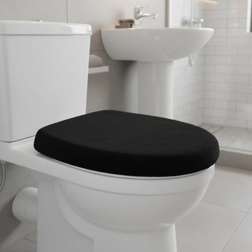 Quilax 1 Stück Toilettenbezug, Schwarz WC-Deckelbezug, Weich Velours WC Deckelbezug, Maschinenwaschbar, Staubdicht Toilettenbezug für Badezimmer, für Die Meisten Deckel