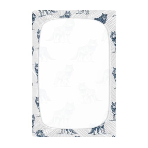 Image of Vintage Forest Wolf Crib Sheets Soft Breathable Fitted Baby Crib Sheets Mattress Cover for Girls Boys, 52 inch x 28 inch x 9 inch