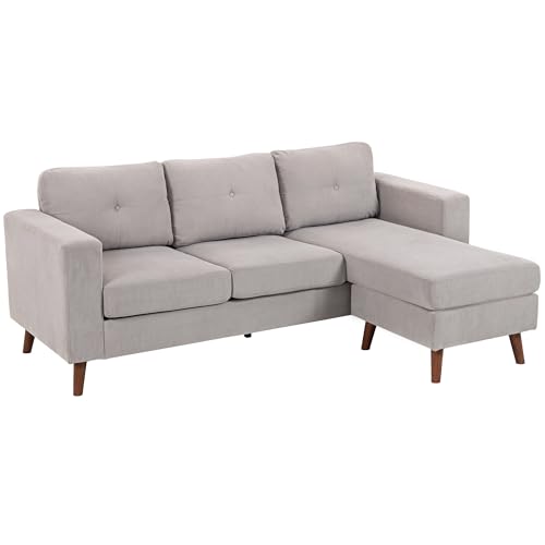 HOMCOM Canapé d&rsquo;angle réversible en Velours côtelé, 192 cm, canapé 3 Places en Forme de L modulaire avec méridienne, Cadre en Acier, Design Moderne, pour Salon, Appartement, Petit Espace, Gris Clair