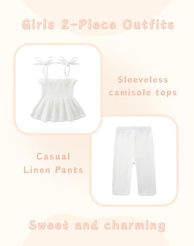 Toddler Girl Summer Clothes Solid Color Sweet Camisole Ruffle 2-Piece Infant Cotton Linen Pants Set4