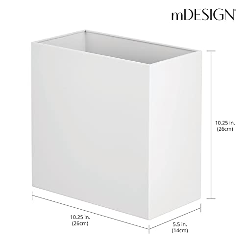 Image of mDesign Small Steel Rectangular 2.4 Gallon /9.1 Liter Trash Can, Waste Basket for Bathroom, Bedroom, Home Office - Holds Garbage, Recycling, Household Items - Linn Collection - White