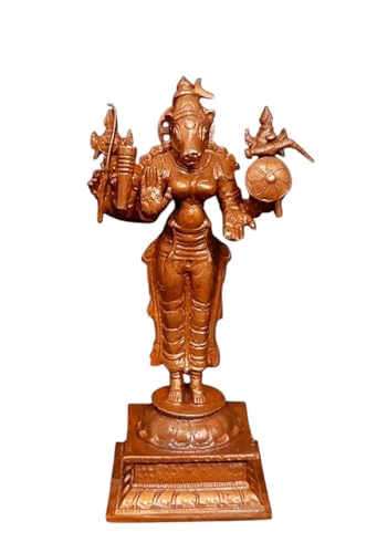 Image of Copper Idols India, 4.7 inches, Handmade Goddess Varahi, 405 Gram, Patina Antique Finish, Pack of 1 Piece