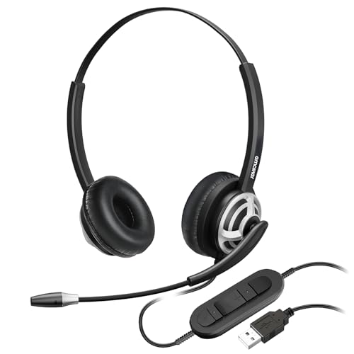 EMAIKER Professional USB Headset with Noise Cancelling Microphone - USB-A Computer Headphones for PC, Laptop, Office & Call Center | Compatible with Dragon Dictation, Webinars, Zoom, Teams