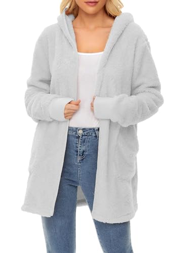Image of Century Star Women Fleece Cardigan Hooded Loose Fuzzy Cardigan Coat Womens Fuzzy Jacket Outwear