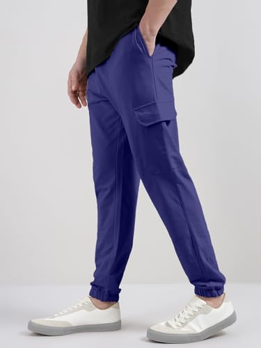 Image of Veirdo 100% Pure Cotton Regular Fit Mid Rise Trackpants with Side Pocket for Men & Boys