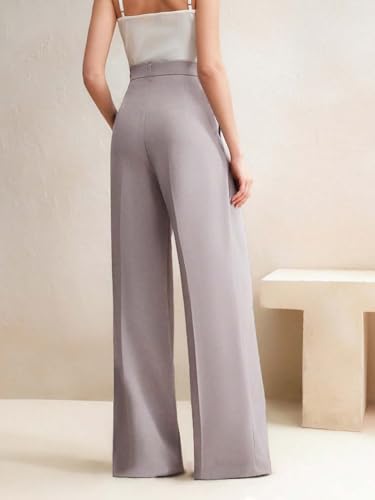 Image of KOTTY Women's High Waist Wide Leg Trousers | Solid Relaxed Fit Pants for Office, Casual Soft Flowing Polyester Blend Pants for Women