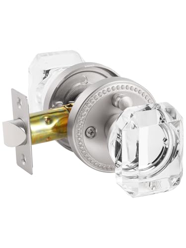 SORWDUERM Satin Nickel Square Door Knobs in Brushed Nickel and Crystal for Bedroom and Bathroom, 2 Pack