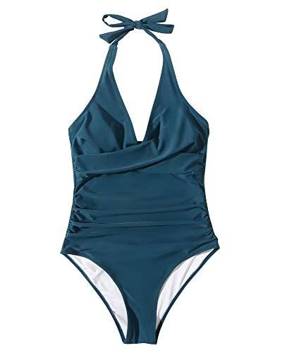 Image of SUUKSESS Women Sexy Tummy Control One Piece Swimsuits Halter Push Up Bathing Suits