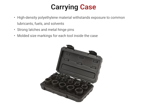 Image of TEKTON 1 /2 Inch Drive Impact Socket Set, 17-Piece | SID92301 | (5 /16 - 1-1 /4 in.), Shallow, 6-Point, Case
