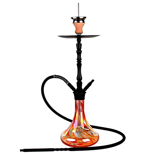Aladin Shisha AluX 4-62 cm, Orange, Wasserpfeife mit Klick, Closed Chamber, Kaminkopf-Set, Silikonschlauch-Set