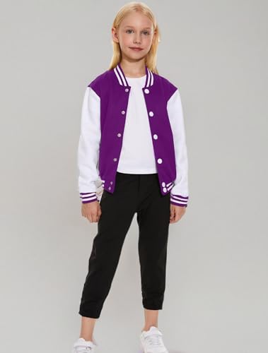 Image of ACEFAST INC Kids Baseball Jacket School Varsity Uniform Casual Sweatshirt Girls Sweater Jacket Baseball Solid Color