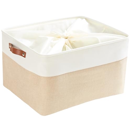 Mangata Storage Baskets, Grey Thickened Canvas Fabric Storage Box for Toys, Clothing, Books (Jumbo, Khaki)