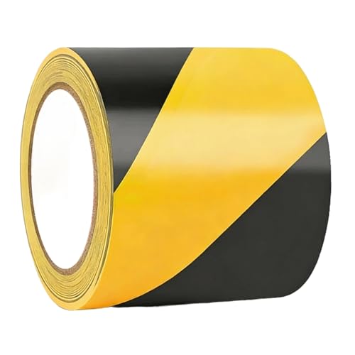 4inch x 110ft Black & Yellow Hazard Tape Warning Safety Stripe Tape for Floor Marking, Strong Adhesive Wear Resistance Waterproof Caution Tape Roll Ideal for Walls, Floors, Pipes and Equipment