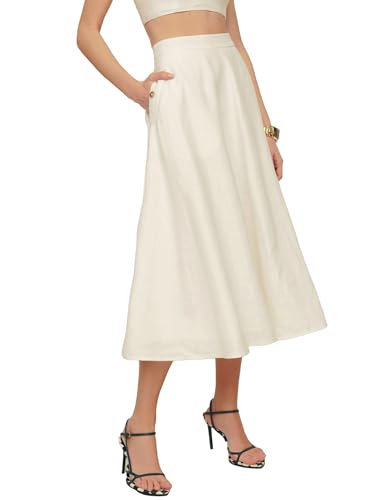 IDEALSANXUN Womens Cotton Linen Skirts Spring Summer A Line Pleated Maxi Midi Skirt with Pockets3