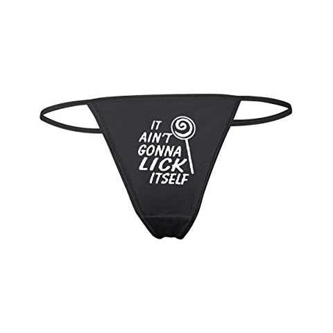 Wild Bobby It Ain't Gonna Lick Itself Lollipop Funny Sexy Slutty Women's Cotton Spandex Thong Bikini, Black, Small Cover