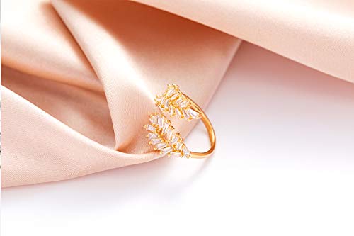 Bbl Cz Adjustable Open Ring 18K Gold Plated Rings For Women Dainty Leaf Ring Cubic Zirconia Personalized Letters Unique Wedding Engagement Anniversary Statement Band Rings For Women Girls #TOP2