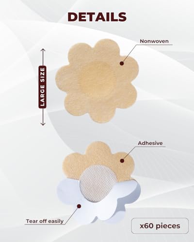 60 pcs Invisible Adhesive Pasties Nipple Covers Pads – No-Show Waterproof (Large, Beige Nude Color)2