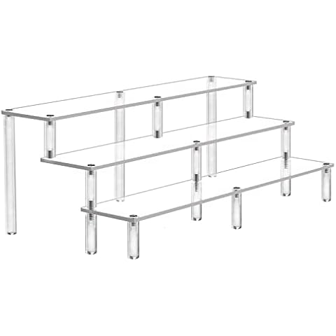 Acrylic Riser Display Shelf,3 Tier Display Riser for Amiibo Funko POP Figures,Display Stand Large Risers for Display Cupcake Perfume Organizer Cologne Makeup Collection Countertop Desktop Tabletop Cover