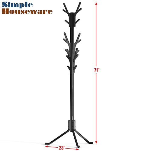 Simple Houseware Standing Coat and Hat Hanger Organizer Tree Shaped Rack for Entryway, Bedroom, and Hallway, 18 Hooks, Black