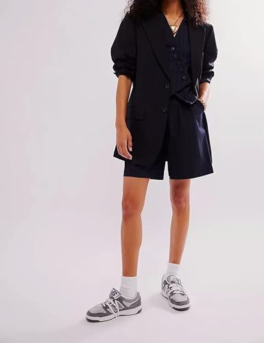 Women Casual Oversized Blazers Bow Tie Blazer Suit Lapel Open Front Office Blazer Jacket Button Down Work Cardigan Black4