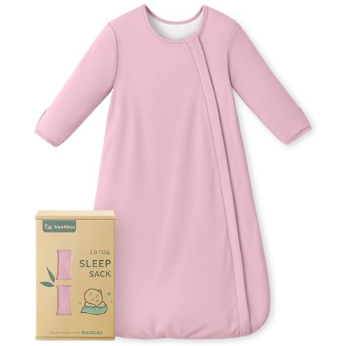 Image of Yoofoss Rayon Made from Bamboo Baby Sleep Sack 0-6 Months 1.0 Tog Long Sleeve Baby Wearable Blanket, Super Soft Infant Toddler Sleeping Sack 2-Way Zipper,pink