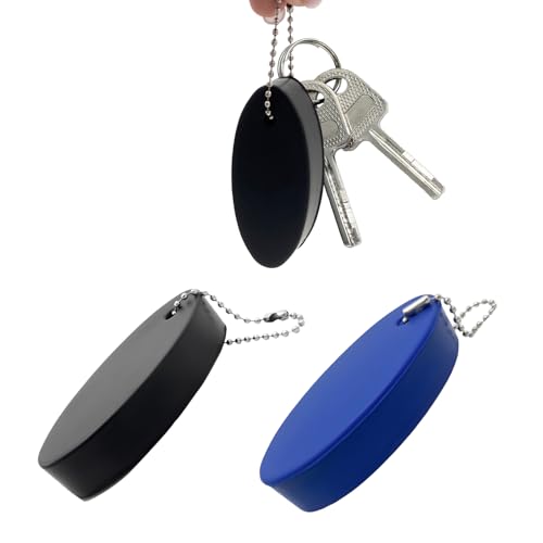 Image of 2 PCS Floating Oval Keychain, Foam Floating Keychain for Boating Fishing and Sailing (Black+Blue)