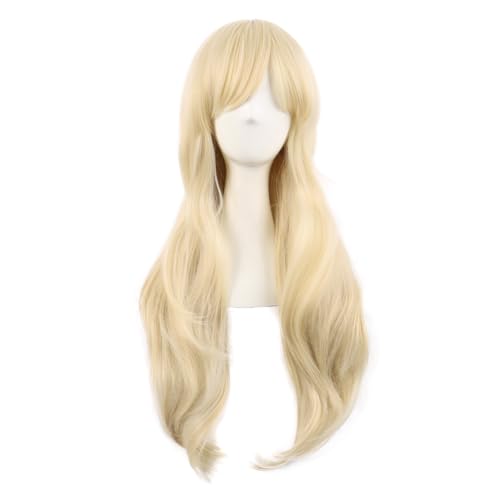 MapofBeauty 28 Inch Side Bangs Long Curly Hair Cosplay Wig Mixed Blonde