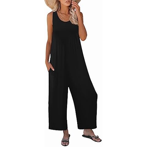 Nfsion Women's Summer Casual Loose Tank Jumpsuit Sleeveless Crewneck Long Pants Jumpsuit Romper with Pockets Medium Black Cover