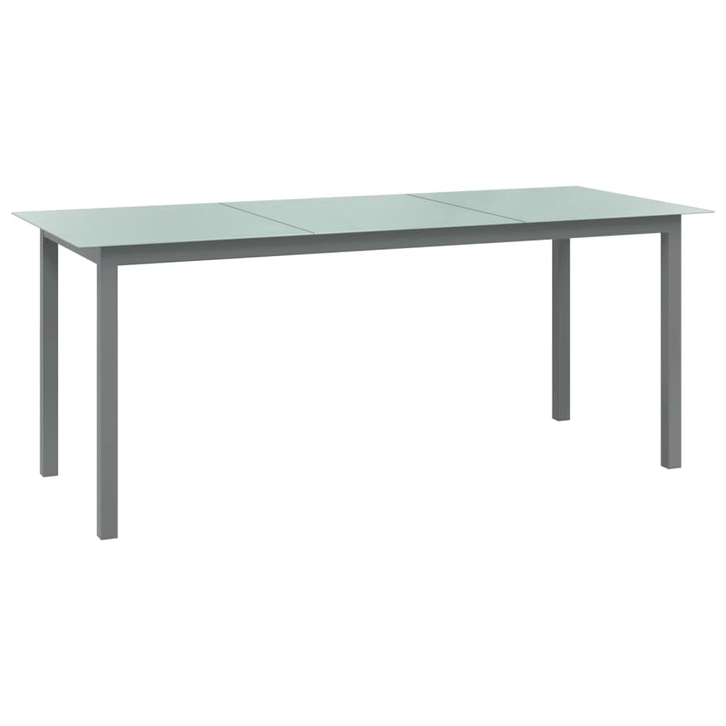 Table de jardin rectangulaire 190x90x74 cm gris clair en alu et verre plateau
