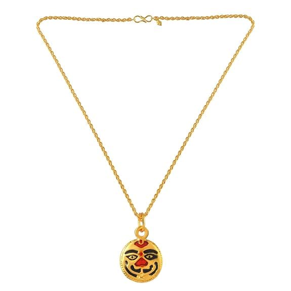 Gold-Plated Shri Salasar Balaji Face Pendant with Chain | Hindu Devotional Nazar Battu Locket-image-11