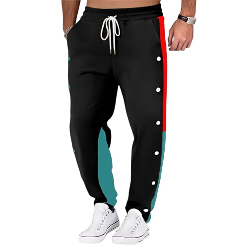 evzosrz Men's Fashion Sport Pants Side Button Drawstring Elastic Waist Sweatpants Color Blocked Track Athletic Training Pants