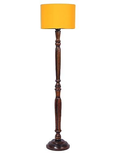 Image of Devansh Yellow Cotton Wooden Floor Lamp -4