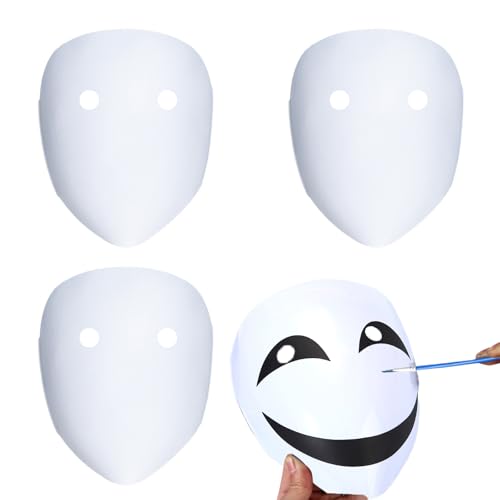 Seglorwy 4 Pcs Plastic Blank Paintable Full Face Masquerade Mask White Diy Mask for Halloween Masquerade Parties Artistic Projects (White2)