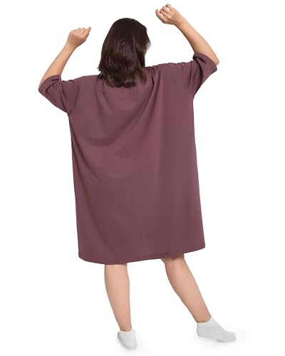 Image of LAMA STORE Women's Printed Oversized T-Shirt Dress, Cotton, 3 /4 Sleeve Length, Casual Loose Fit, Comfort Wear Extra Comfy Oversized Printed Pocket T-Shirt Dress