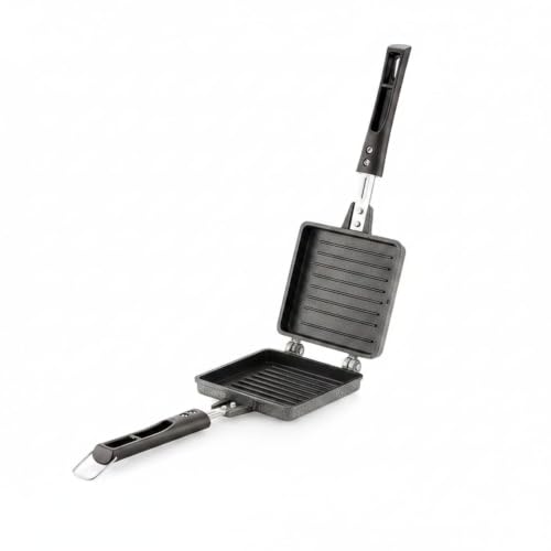 Image of Double Sided Sandwich Grill Pan | Non-Stick Toast Maker Aluminium Stovetop Toaster Gas Stove Flip for Bread Snacks Heat Resistant Handle Black (Jumbo Grill Toaster)