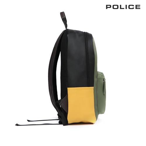 Image of POLICE 20 Ltrs Vegan Leather (15 inch) Laptop Backpack water resistant sustainable bags with rain proof zippers for Men, Women, Boys and Girls, (BLACK /TAN /GREEN)