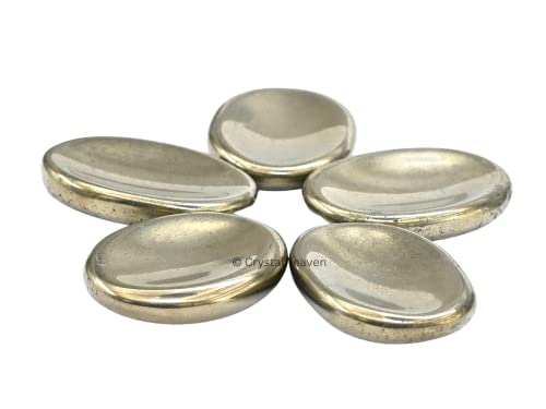Image of Certified Pyrite Crystal Thumb Worry Pebbles Stones for Anxiety Stress Relief Massage - AAA Grade Original Healing Gemstone Agate Rubbing Stone for Yoga Meditation Spiritual Reiki Feng Shui