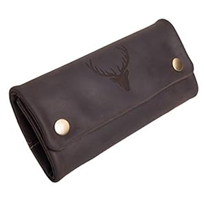 ANDERS Tabakszak drukknopen met gravure I Lederdesign Germany, Donkerbruin motief 3, U