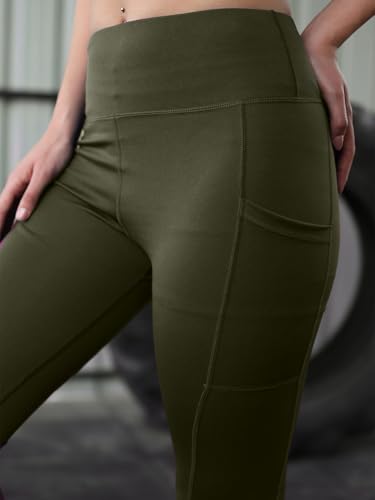 Image of CHKOKKO Gym Pants for Women Workout High Waist Flared Yoga Pants for Woman with Side Pocket Quick Dry Body Fit Stretchable Sports Leggings Trousers Activewear Lower