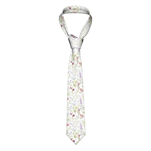 KONGNY Watercolor Floral Wildflowers Mens Ties Men's Neckties Polyester Novelty Skinny Tie For Wedding Party Groom Groomsmen