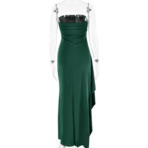 Image of Women's Sexy Strapless Backless High Split Long Maxi Dress Ruched Off Shoulder Sleeveless Bodycon Party Cocktail Dresses
