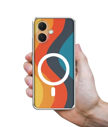 Image of Casotec Back Cover for Tecno Spark Go 2 4G Retro Sunset Waves Magnetic Ring Design (Not Magnetic Compatible) | UV Printed Soft TPU Shockproof Back Case for Tecno Spark Go 2 4G