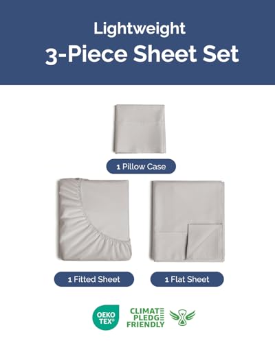 Image of Lightweight 3 Piece College Dorm Sheets Twin XL Size - Cooling Sheets for Hot Sleepers - Ultra-Soft, Breathable Bedding Set with 8-16 Inch Deep Pockets - 1 Flat & 1 Fitted & 1 Pillowcase - Light Grey